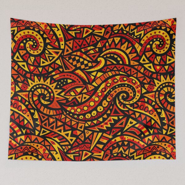 Item preview, Solar Flare - Fiery Orange Tribal Swirl Seamless Pattern designed and sold by myforestfog.