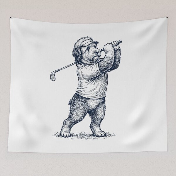 Artikelvorschau, Vintage Old English Sheepdog spielt Golf, Golfer, Hundeliebhaber entworfen und verkauft von TerryConnells.