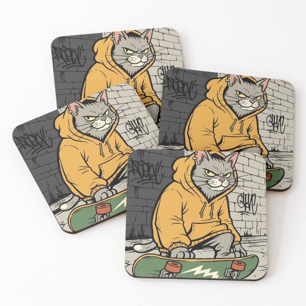 Item preview, Street Cat : Urban Skater in Yellow Hoodie designed and sold by 1434s.