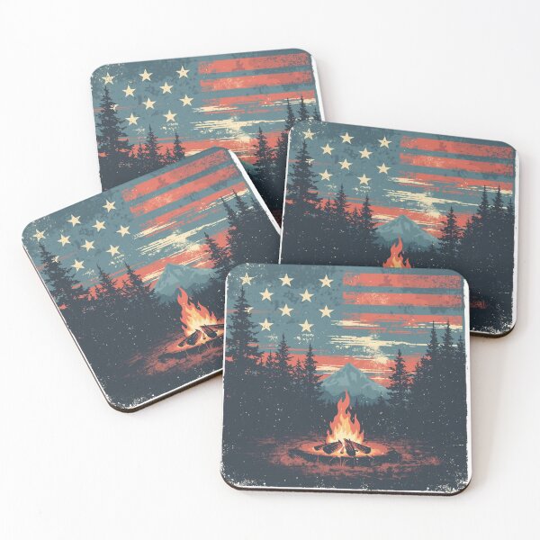 Item preview, Retro Campfire Under Stars in Patriotic Night Colors designed and sold by KapiPrint.