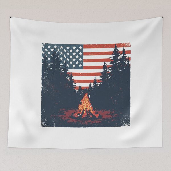 Item preview, Retro Campfire Under Stars in Patriotic Night Colors designed and sold by KapiPrint.