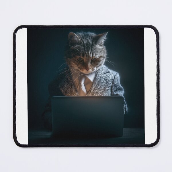 Item preview, A leopard-striped cat in a tweed suit is diligently working. designed and sold by khemjiraphoto.