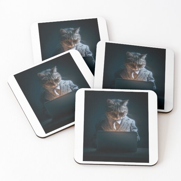Item preview, A leopard-striped cat in a tweed suit is diligently working. designed and sold by khemjiraphoto.