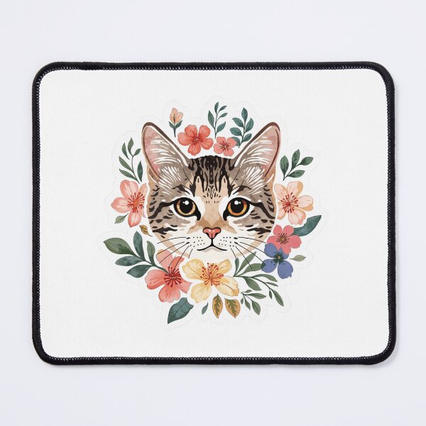 Item preview, Floral Cat Portrait Sticker — Aesthetic Botanical Cat Decal for Laptop and Journal designed and sold by Stick_It_With_Love.