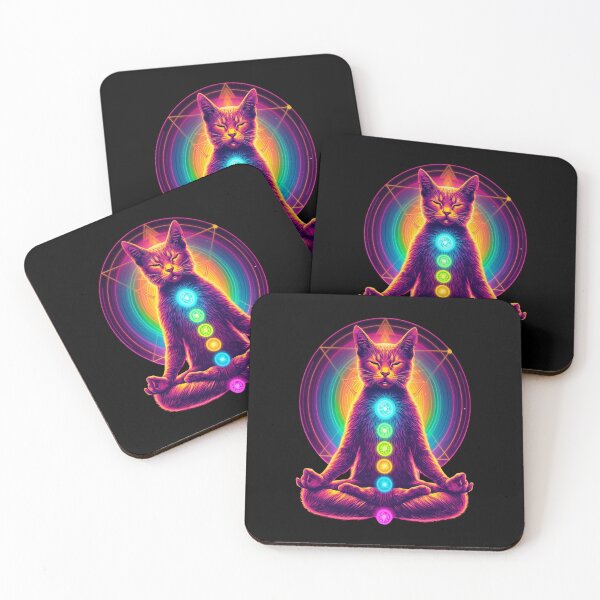 Item preview, Psychedelic Chakra Cat Meditation | Neon Spiritual Yoga Aesthetic Cat Design designed and sold by IdentityThread.