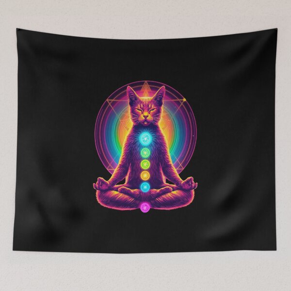 Item preview, Psychedelic Chakra Cat Meditation | Neon Spiritual Yoga Aesthetic Cat Design designed and sold by IdentityThread.