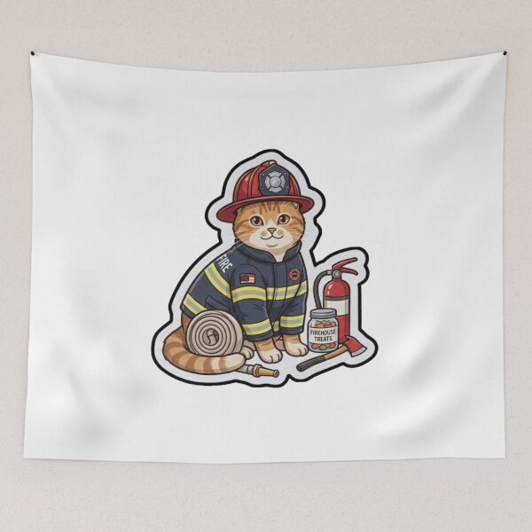 Item preview, Brave Firefighter Ginger Cat Hero Sticker designed and sold by Purely Art Shop.