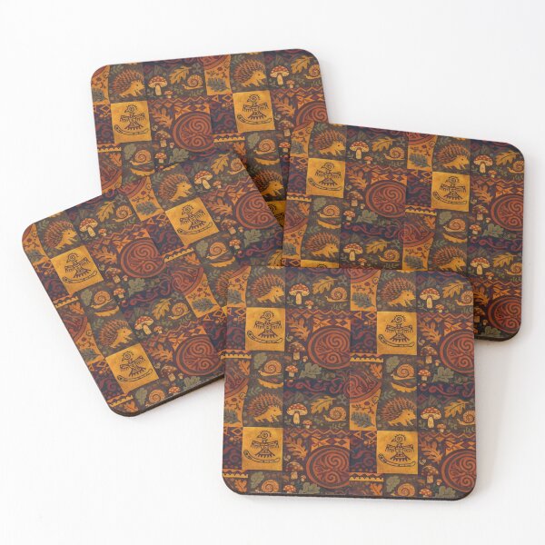 Item preview, Autumn Ethno Patchwork - Rustic Hedgehog and Woodland Folk Art designed and sold by myforestfog.