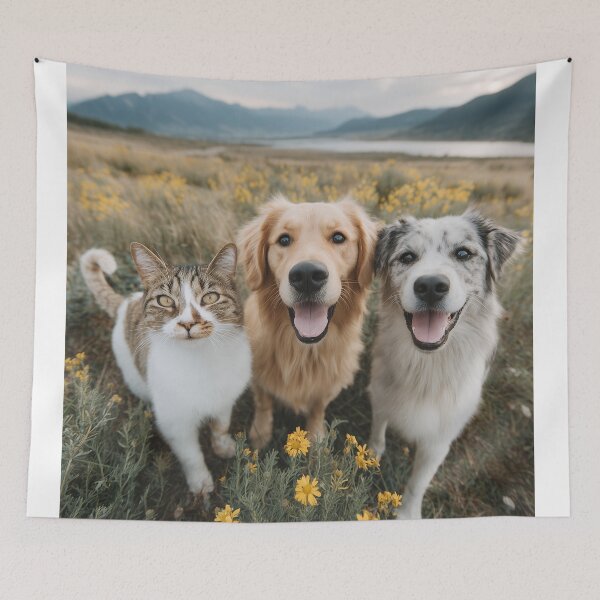 Item preview, Póster divertido de perros y gatos con fondo de cielo fantástico de múltiples lunas designed and sold by Jubjangm3.