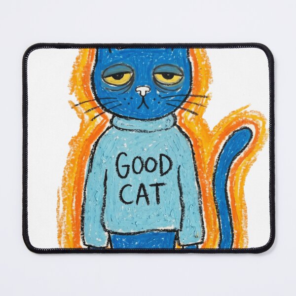 Item preview, Funny Blue Cat Oil Pastel Drawing - "Good Cat" Sarcastic Expression designed and sold by seven things shop.