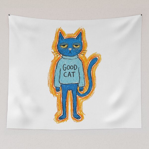 Item preview, Funny Blue Cat Oil Pastel Drawing - "Good Cat" Sarcastic Expression designed and sold by seven things shop.