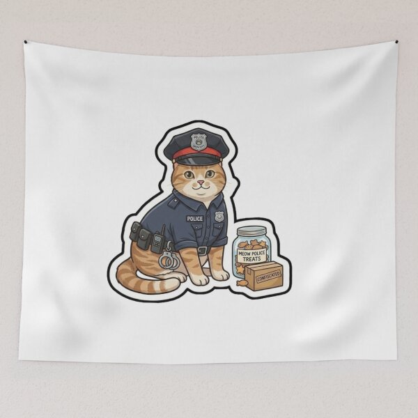 Item preview, Cute Police Officer Ginger Cat with Treats and Evidence Sticker designed and sold by Purely Art Shop.