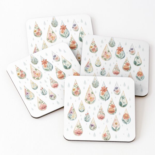 Item preview, Raindrops with flowers watercolor designed and sold by uunaa.