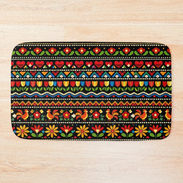 Item preview, Traditional Folk Heritage - Vibrant Embroidery Rooster and Heart Seamless Pattern designed and sold by myforestfog.