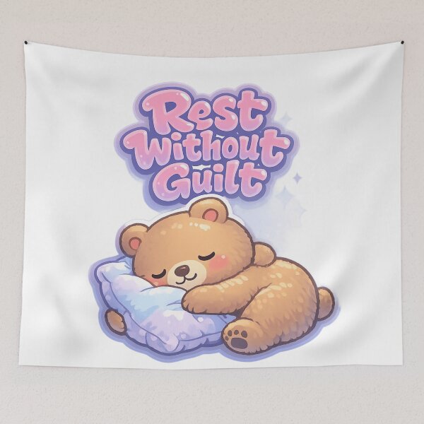 Item preview, Rest Without Guilt Cute Bear, Mental Health Quote  designed and sold by auraRM studio.