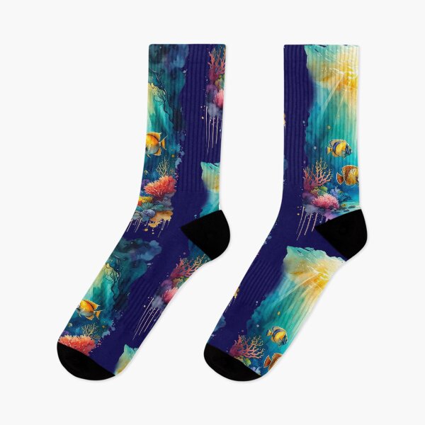Item preview, Watercolor tropical fish coral reef underwater sunlight ocean art colorful marine life designed and sold by icemanphotos.