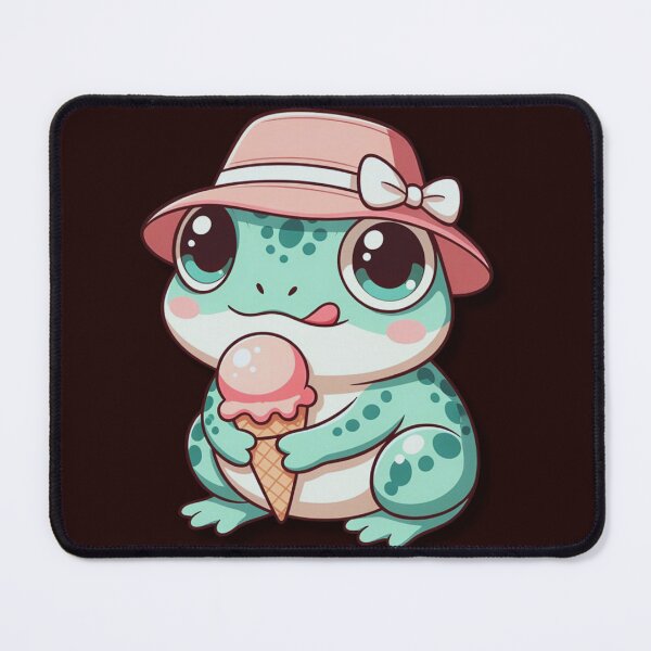 Item preview, Cute Kawaii Frog in Sun Hat Eating Ice Cream — Summer Aesthetic designed and sold by Golden_Pixel_Paper.