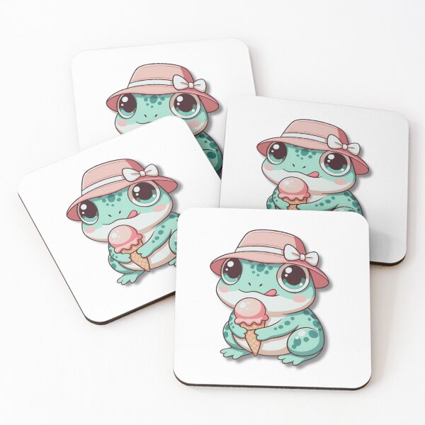 Item preview, Cute Kawaii Frog in Sun Hat Eating Ice Cream — Summer Aesthetic designed and sold by Golden_Pixel_Paper.
