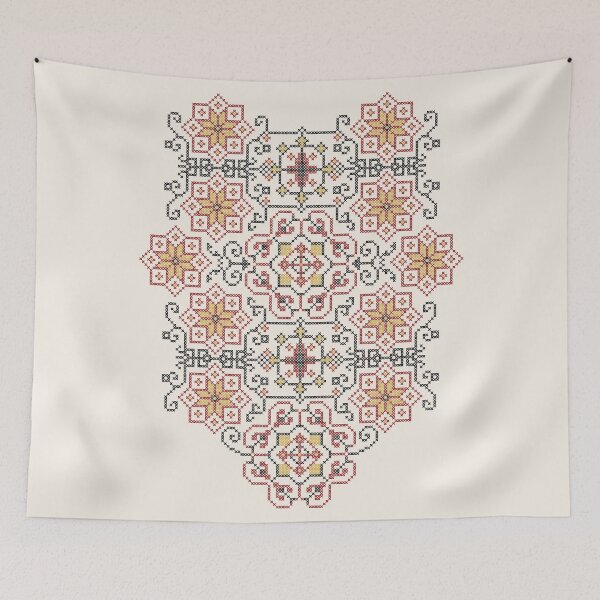 Item preview, Palestinian Tatreez Art Embroidery Pattern Design blk-red-gld designed and sold by Hurriyyatee.