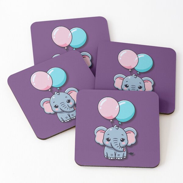 Item preview, Cute Kawaii Baby Elephant with Pink and Blue Balloons designed and sold by Golden_Pixel_Paper.