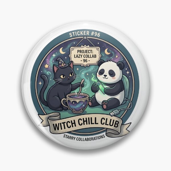 Item preview, Witch Chill Club Black Cat and Panda Magical Tea Party Sticker designed and sold by TheLazyVibe.