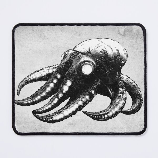 Item preview, Robot Squid Mechanical Octopus Black and White Deep Sea Sci-Fi designed and sold by Ghoul Enterprises.