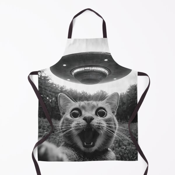 Item preview, Funny Surreal Worried Cat Taking A Selfie of UFO Alien Spacecraft Humorous Animals designed and sold by ManxCatAndy.