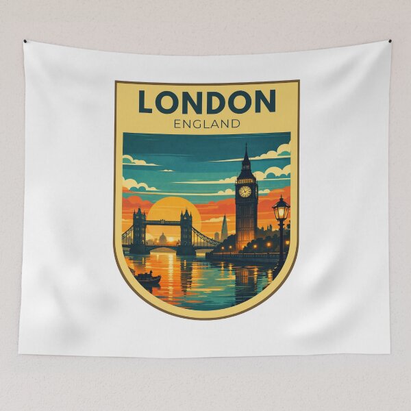 Item preview, London England Sunset Reflections Retro Travel Art designed and sold by MyTutina.