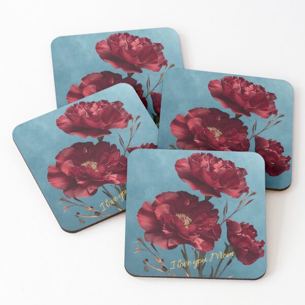 Item preview, I Love You Mom Red Carnation Design Soft Blue Background Elegant Mother's Day Gift designed and sold by daila70.