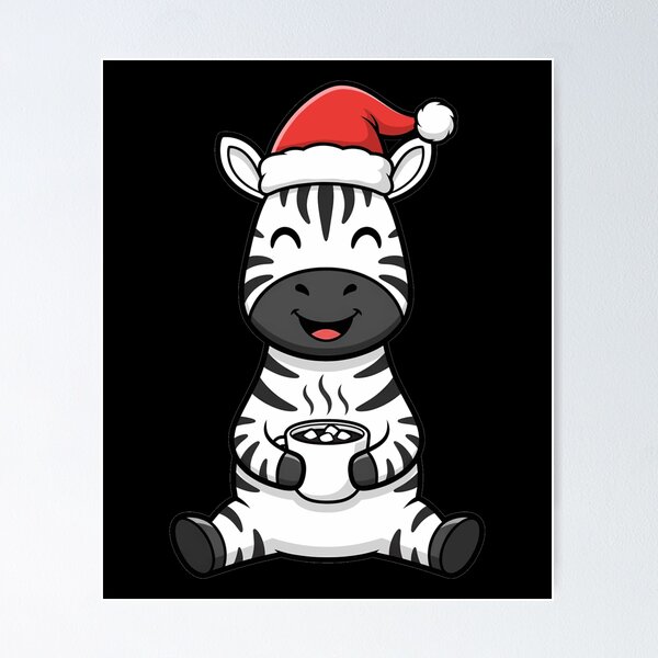 Item preview, Cute Christmas Zebra with Hot Cocoa Santa Hat designed and sold by k3rstman1.