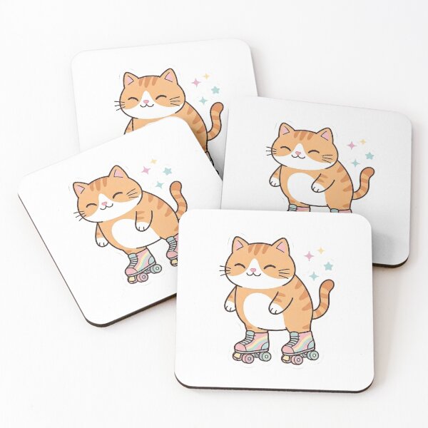 Item preview, Cute Chubby Cat Roller Skating in Pastel Rainbow Skates designed and sold by NoopnyangStudio.