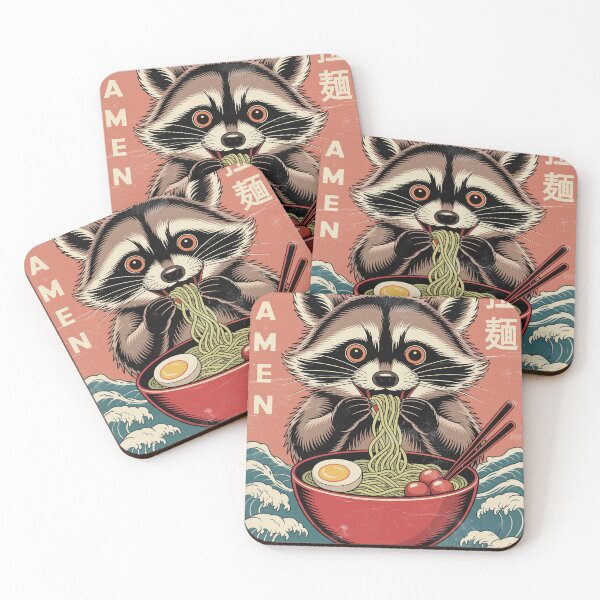 Item preview, Ramen Raccoon - Funny Kawaii Japanese Noodles & Great Wave Art designed and sold by YYoYY.