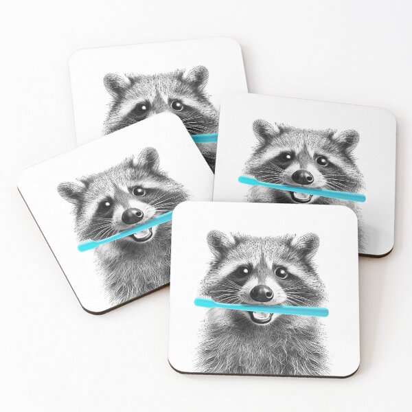 Item preview, Cute Raccoon Brushing Teeth with Blue Toothbrush designed and sold by PLisasPets.