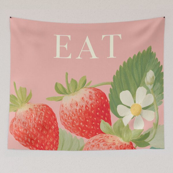 Item preview, Strawberry Eat – Cute Fruit Illustration with Playful Typography designed and sold by BobaBunny76.