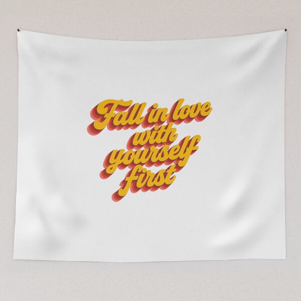 Item preview, Fall in Love with Yourself First Retro Typography Motivational Quote Sticker designed and sold by CosmoMerchStore.