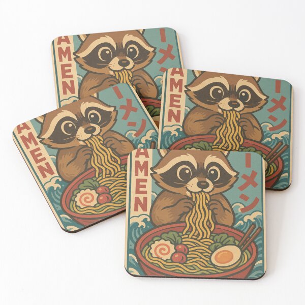 Item preview, Kawaii Ramen Raccoon - Cute Japanese Aesthetic Noodles & Waves Art designed and sold by YYoYY.