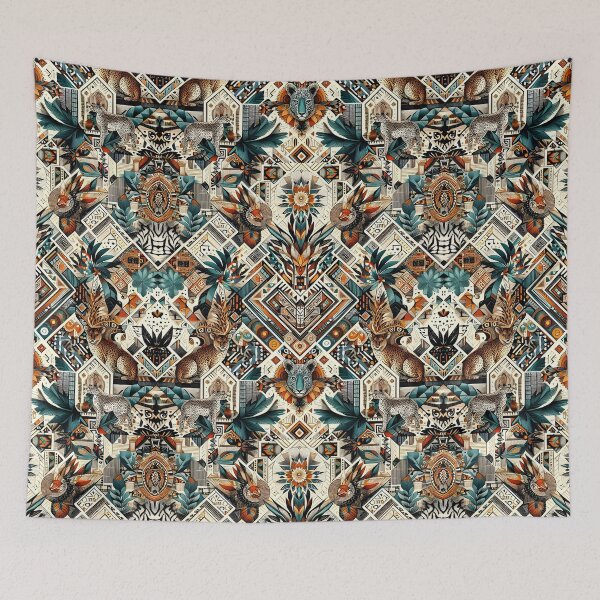 Item preview, African Wildlife Geometric Tribal Pattern Collage Art designed and sold by Apex Designs.