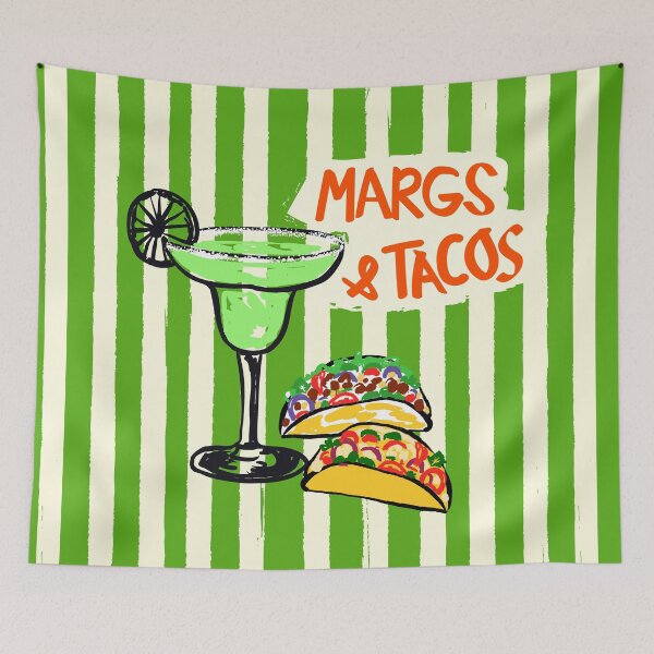 Item preview, Margs & Tacos Retro Green Stripes Fiesta Illustration designed and sold by MaiZephyr.