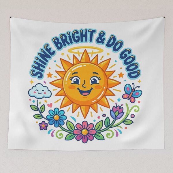 Item preview, Shine Bright & Do Good Smiling Sun Floral Illustration designed and sold by Owcomm.