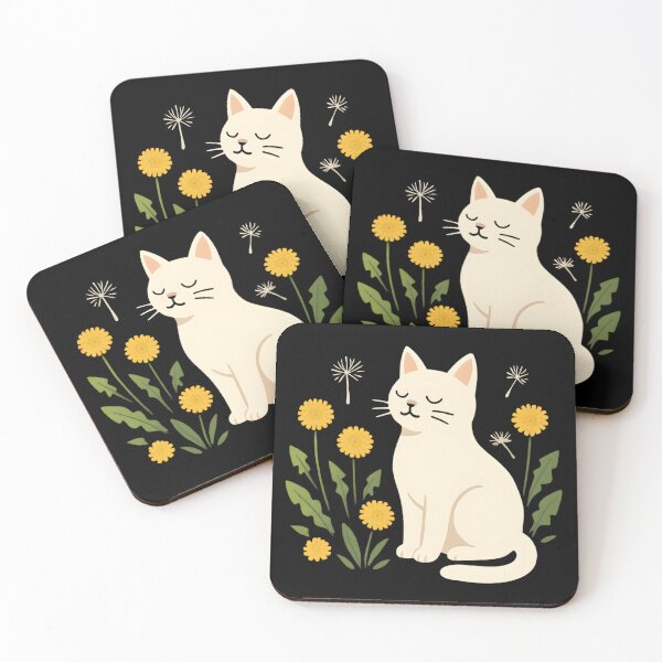 Item preview, White cat with a dandelion  designed and sold by uunaa.