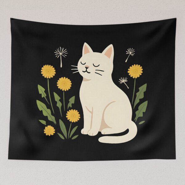 Item preview, White cat with a dandelion  designed and sold by uunaa.