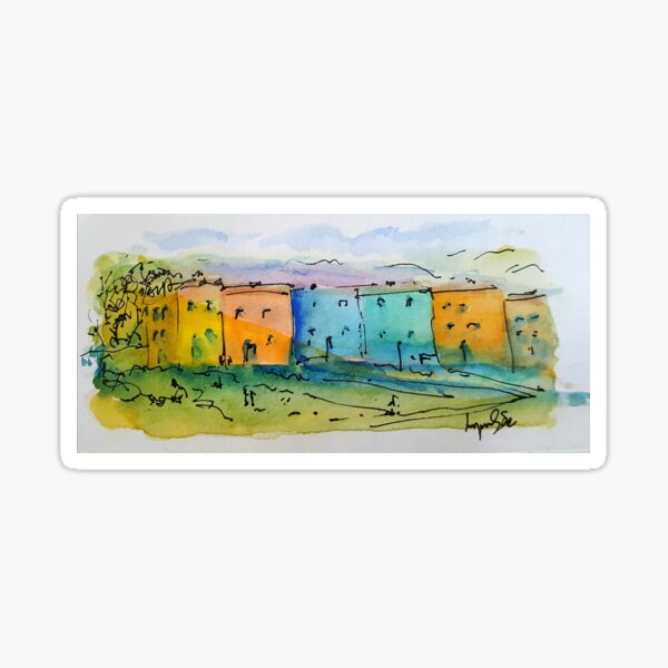 Bristol, painting, watercolour, - coloured cottages, houses, colours, painting, masks, art, prints, Sticker