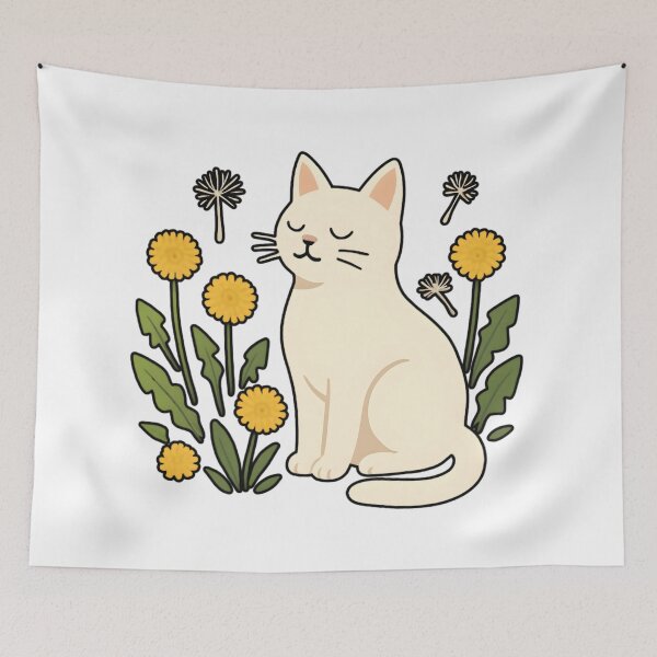 Item preview,  White cat with a dandelion  designed and sold by uunaa.