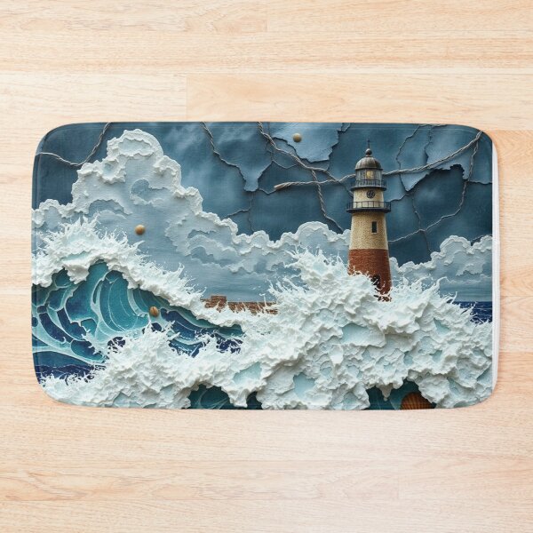 Item preview, Lighthouse Amidst Crashing Ocean Waves designed and sold by purplesensation.