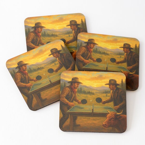 Item preview, Table Tennis Cowboys: High Noon Ping Pong Surreal Western Art T-Shirt designed and sold by OhMyPingCo.
