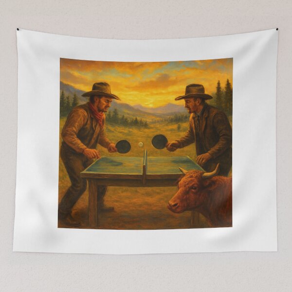 Item preview, Table Tennis Cowboys: High Noon Ping Pong Surreal Western Art T-Shirt designed and sold by OhMyPingCo.