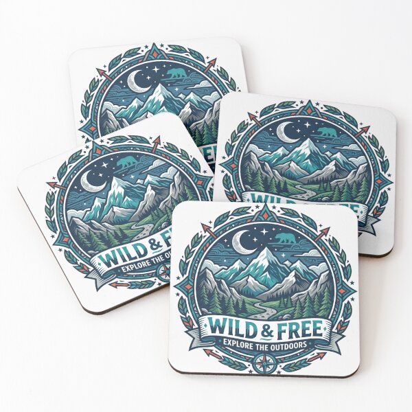 Item preview, Wild & Free - Explore the Outdoors Mountain Badge designed and sold by Owcomm.