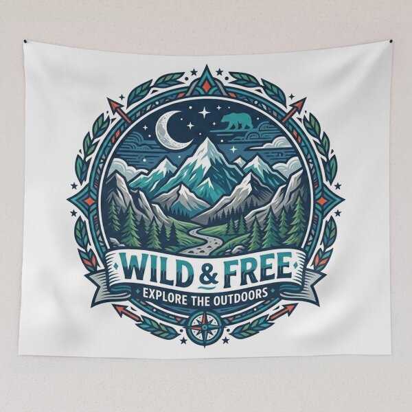 Item preview, Wild & Free - Explore the Outdoors Mountain Badge designed and sold by Owcomm.