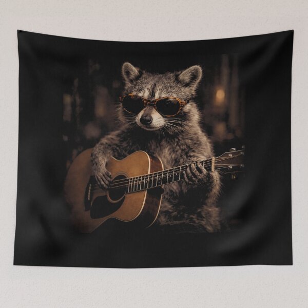Item preview, Funny Raccoon Playing Guitar sunglasses in the street  designed and sold by will freed18.