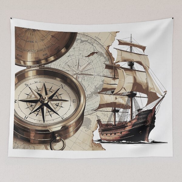 Item preview, Map, ship and compass, retro design designed and sold by TanyaLovus.